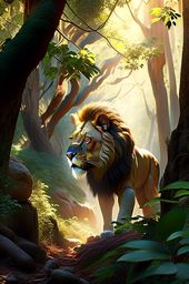 nemean lion, the invulnerable beast, prowling a dense, sunlit greek forest. 