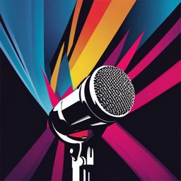 Microphone Clipart - Dynamic microphone on stage, awaiting a performer.  color clipart, minimalist, vector art, 