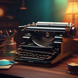 Retro Typewriter - A retro typewriter with a vintage design and mechanical keys hyperrealistic, intricately detailed, color depth,splash art, concept art, mid shot, sharp focus, dramatic, 2/3 face angle, side light, colorful background