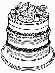 Cake Coloring Pages - Layered crepe cake with fresh fruit  simple coloring pages