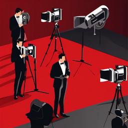 Movie clipart - movie star on a red carpet with cameras  color,minimalist,vector clipart