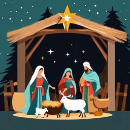 Christmas manger scene clipart, A traditional nativity scene with a rustic charm.  simple, 2d flat