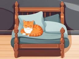 Cat Cartoon - Cartoon of cat napping in cozy bed  