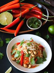 thai som tum soiree - a spicy and tangy papaya salad with peanuts and chilies. 