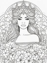 Princess with Flowers Coloring Pages - Beautiful Princess Surrounded by Blooms  minimal black outline printable sheet, coloring page