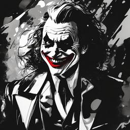 drawing of the Joker in a funhouse  minimal rough sketch scribbles,doodles,black and white