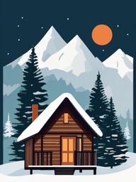 Mountain Cabin Getaway clipart - Escaping to a cozy mountain cabin, ,vector color clipart,minimal