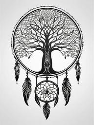 Tree of Life Dream Catcher Tattoo - Tattoo combining a dream catcher with the Tree of Life symbol.  simple vector tattoo,minimalist,white background