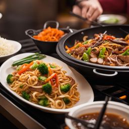 mongolian grill adventure - create your own stir-fry with a variety of meats and vegetables. 