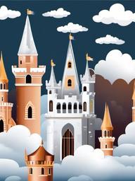 Castle with tall spires in the clouds clipart.  vector style illustration, white background