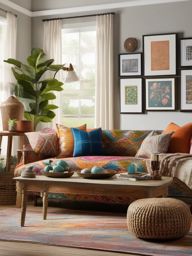 Boho Farmhouse Fusion - Blend boho and farmhouse styles for an eclectic living room. , living room decor ideas, multicoloured, photo realistic, hyper detail, high resolution,