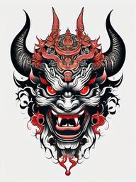 Tattoo Japanese Demon - Showcases various elements of Japanese demon mythology in tattoo art.  simple color tattoo,white background,minimal