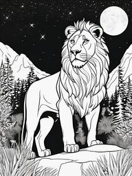 Lion Coloring Pages - Lion standing beside a campfire at night  simple coloring pages