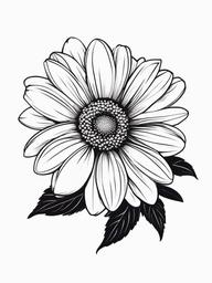 Black and White Daisy Tattoo-Making a statement with a black and white daisy tattoo, highlighting the contrast and simplicity of the bloom.  simple color tattoo,minimal vector art,white background