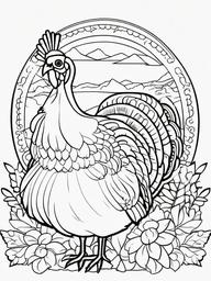 Turkey and Friends Coloring Pages - Turkey with Farm Animal Friends  minimal black outline printable sheet, coloring page