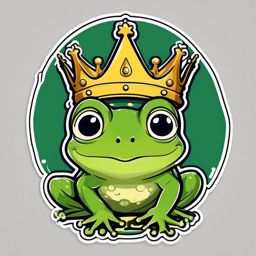 Frog Prince Sticker - A charming frog with a crown, ready for a royal adventure. ,vector color sticker art,minimal