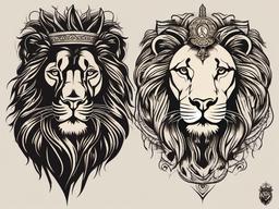 Lion and Jesus Tattoo-Bold and symbolic tattoo featuring a lion and Jesus, capturing themes of strength and divine authority.  simple color vector tattoo
