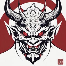 Oni Devil Tattoo - Tattoo design featuring the Oni, a creature from Japanese folklore associated with malevolence.  simple color tattoo,white background,minimal