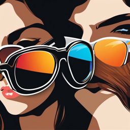 Sunglasses with Reflection Sticker - Sunglasses with a reflective surface, ,vector color sticker art,minimal