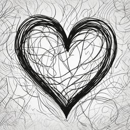 drawing of a cartoon heart  minimal rough sketch scribbles,doodles,black and white