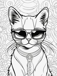 Kitty with Sunglasses Coloring Pages - Sassy Kitty Wearing Sunglasses  minimal black outline printable sheet, coloring page