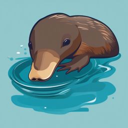 Platypus Clip Art - Unique platypus in the water,  color vector clipart, minimal style
