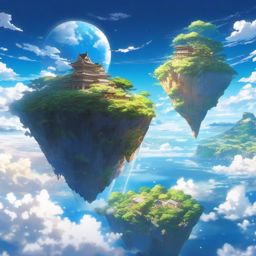 Floating islands in the sky. anime, wallpaper, background, anime key visual, japanese manga