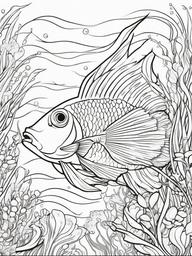 Fish Coloring Pages - Fish in a magical underwater scene  simple coloring pages