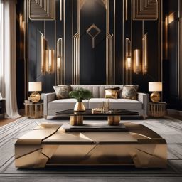 Art Deco Living Room - Art Deco masterpiece with geometric patterns and metallic finishes. realistic, professional photography, bokeh, natural lighting, canon lens, shot on dslr 64 megapixels sharp focus