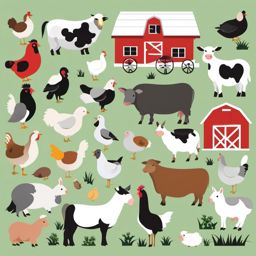 Farm Animal Gathering clipart - Animals gathering on the farm, ,vector color clipart,minimal