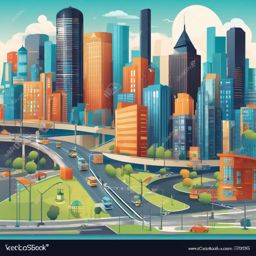 Smart City clipart - Smart city with connected infrastructure, ,vector color clipart,minimal