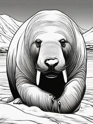 Walrus Coloring Pages - Tusked Arctic Mammal in Snow  black outline printable coloring page