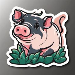 Potbelly Pig Sticker - A content potbelly pig with a curly tail, ,vector color sticker art,minimal