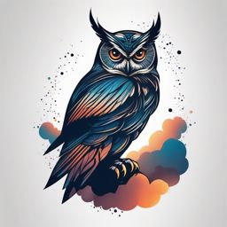 Abstract owl tattoo soaring in a captivating silhouette against the sky.  color tattoo style, minimalist design, white background