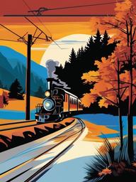 Train clipart - train passing through a scenic landscape  