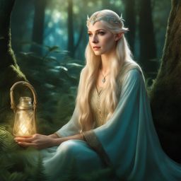 galadriel silverleaf, an elf druid, is communing with ancient spirits in a mystical forest glade. 