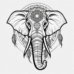 Elephant Dream Catcher Tattoo - Tattoo combining a dream catcher with elephant elements.  simple vector tattoo,minimalist,white background