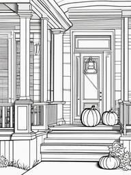 Pumpkin on a Porch Coloring Pages - Fall Pumpkin Decorated on a Porch  minimal black outline printable sheet, coloring page