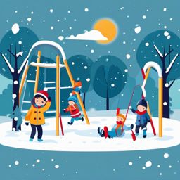 Winter Playground Fun clipart - Children playing in a snowy playground, ,vector color clipart,minimal