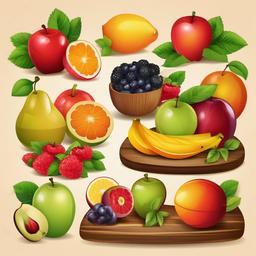 Fruit clipart - fruits on a wooden cutting board  