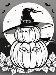 Pumpkin with Witch Hat Coloring Pages - Pumpkin Wearing a Witch's Hat  minimal black outline printable sheet, coloring page