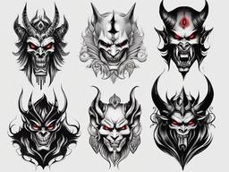 Evil Demon Tattoos-Bold and edgy tattoos featuring evil demon designs, capturing themes of darkness and mystique.  simple color tattoo,white background