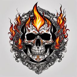 fire and skull tattoos  simple color tattoo,white background