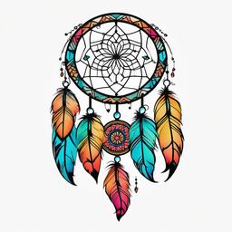 Color Dream Catcher Tattoo - Dream catcher tattoo with colorful elements.  simple vector tattoo,minimalist,white background