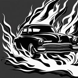 Abstract car flames ink. Fiery passion of automotive spirit.  minimalist black white tattoo style