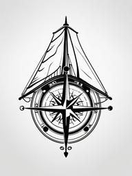 Ship Compass Tattoo - Compass tattoo featuring a ship.  simple vector tattoo,minimalist,white background