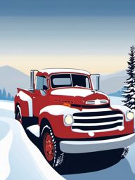 Snow-Covered Truck clipart - Snow-covered pickup truck in a field, ,vector color clipart,minimal