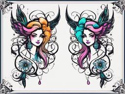 girly cute gemini tattoos  simple vector color tattoo