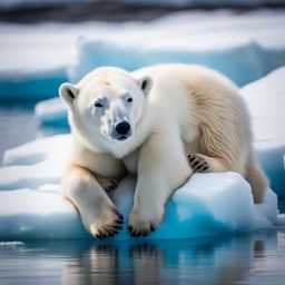 cuddly baby polar bear cub cuddling with its mother on an icy floe. 