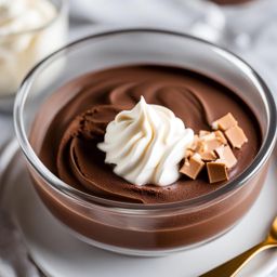 chocolate mousse, a velvety dessert topped with whipped cream. 